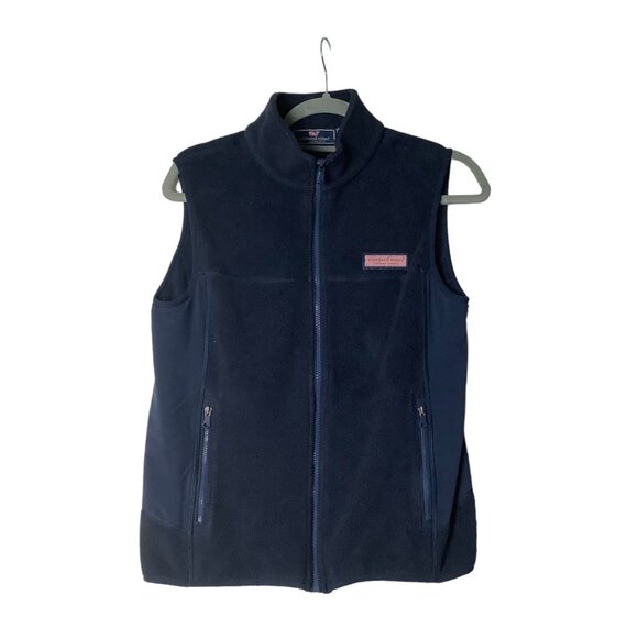 Vineyard Vines Harbor Fleece Zip Up Vest Navy Blue Boy Large Whale Logo Preppy - Picture 1 of 8